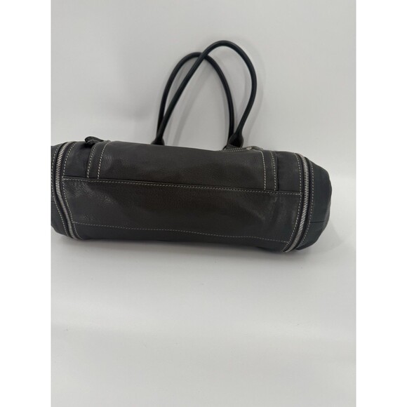 LONG CHAMP Charcoal Gray Leather Shoulder Bag Exterior Pocket 9.75"x13.75x4.25" - Picture 13 of 16